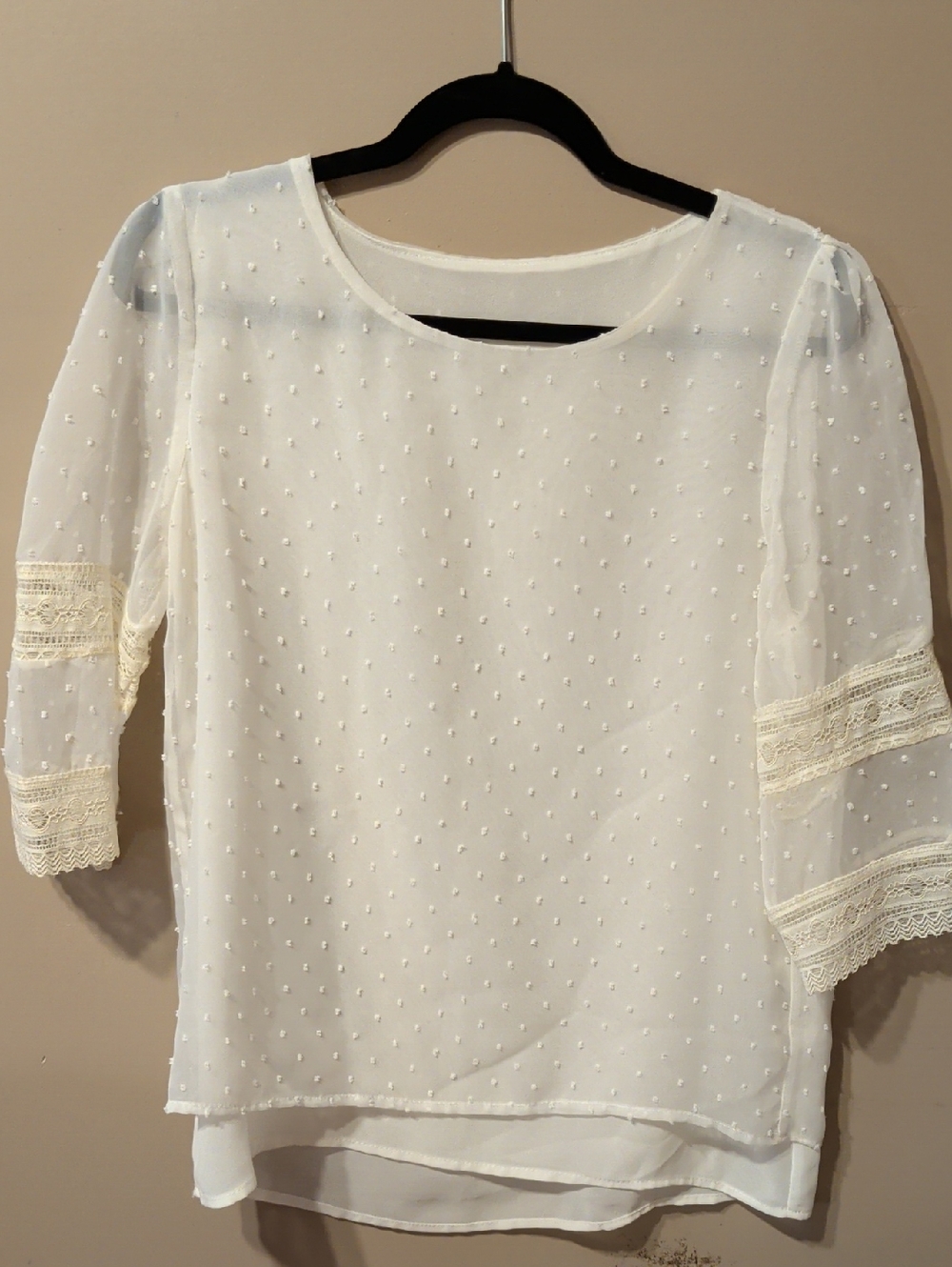 Women’s Ivory Swiss Dot Lace-Trim Blouse